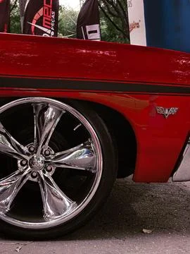 Classic Red Car with Alloy Wheels Stock Photos