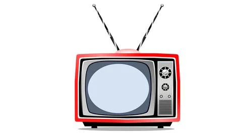 Classic red framed cartoon television screen antennas dials knobs retro Stock Illustration