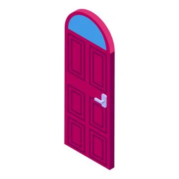 Classic red front door with arched transom window isometric icon Illustration
