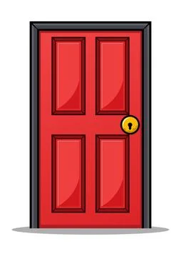 Classic Red Panel Front Door Cartoon Vector Icon Isolated on White Background Stock Illustration