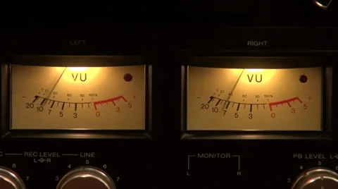 Classic reel to reel tape recorder VU meter, analog display Stock Footage
