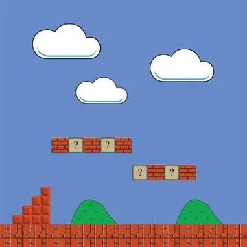 Classic Retro Arcade Design with Red Brick. Pixel Video Game Scenery. Video-Game Stock Illustration