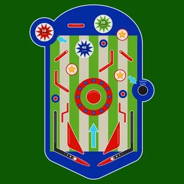 Classic retro arcade pinball machine game board layout flat vector Stock Illustration