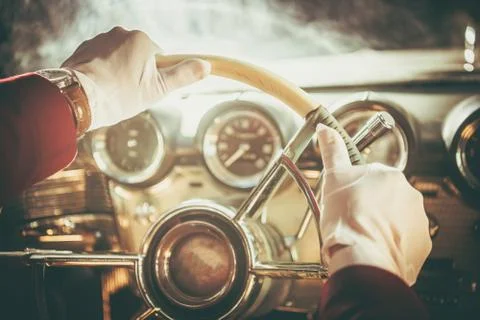 Classic Retro Car Driver.  写真素材