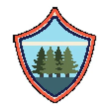Classic retro forest badge pixel art vector illustration Stock Illustration