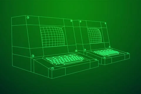 Classic retro perconal computer. Programming code concept Illustrazione stock