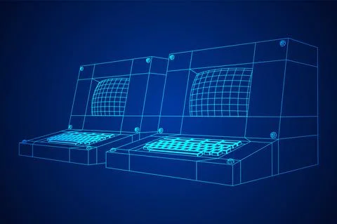 Classic retro perconal computer. Programming code concept 库存插图