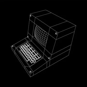 Classic retro perconal computer. Programming code concept Illustrazione stock