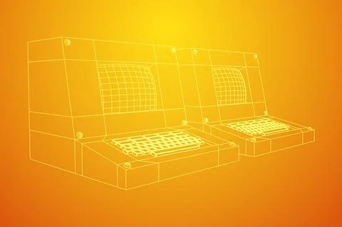 Classic retro perconal computer. Programming code concept Stock Illustration