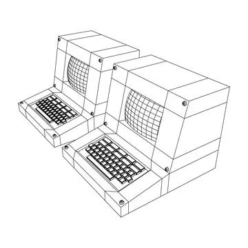 Classic retro perconal computer. Programming code concept Stock Illustration