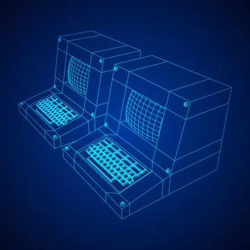 Classic retro perconal computer. Programming code concept Illustrazione stock