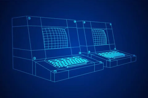 Classic retro perconal computer. Programming code concept Illustrazione stock