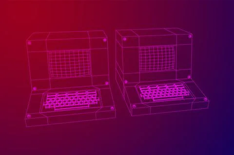 Classic retro perconal computer. Programming code concept Illustrazione stock