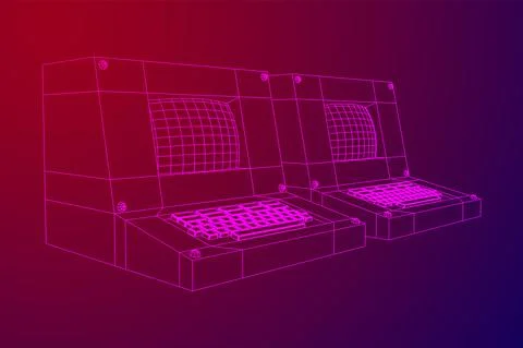 Classic retro perconal computer. Programming code concept 스톡 일러스트