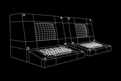 Classic retro perconal computer. Programming code concept Stock Illustration