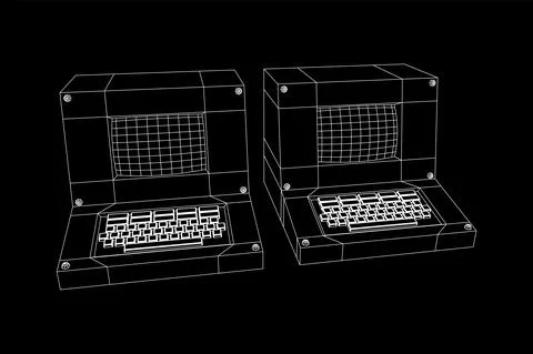 Classic retro perconal computer. Programming code concept イラスト素材