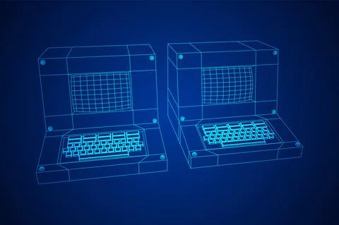 Classic retro perconal computer. Programming code concept 스톡 일러스트