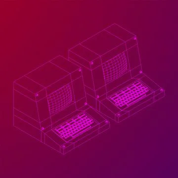 Classic retro perconal computer. Programming code concept Illustrazione stock
