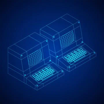 Classic retro perconal computer. Programming code concept 스톡 일러스트