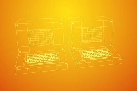 Classic retro perconal computer. Programming code concept 스톡 일러스트