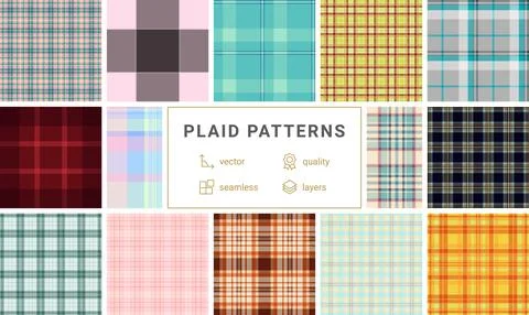 Classic retro plaid pattern pack with professional vector quality. Seamless t Stock Illustration