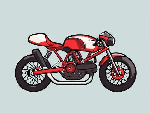Classic Retro Red Motorcycle in Vector Style with Clean Blue Background Stock Illustration
