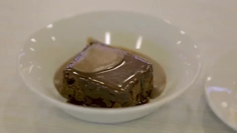 Classic Retro School Dinners Featuring Traditional British Desserts Stock Footage 296845529