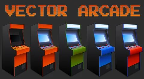 Classic Retro Vector Game Room Arcade Cabinets Stock Illustration