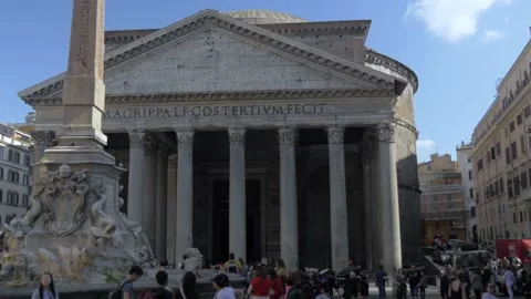 Classic Right To Left Shot Of The Pantheon In Rome, Italy Stock Footage 154916220
