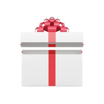 Classic romantic wrapped white gift box with open cap present unpacking 3d te Stock Illustration