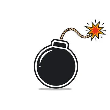 Classic Round Black Bomb with Burning Fuse Isolated on White Background Stock Illustration