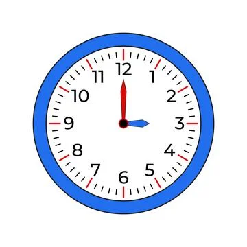 Classic Round Wall Clock with Blue Frame Displaying Three OClock Time Stock Illustration