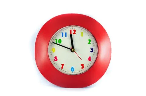Classic round wall clock isolated on white background / Red wall clock with c Stock Photos