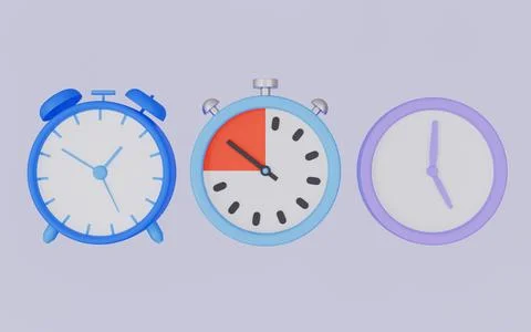 Classic Round Wall Clock Set, Alarm Clock Icon Collection, Measurement Stock Illustration
