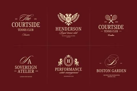 Classic Royal Vector Logo Bundle Tennis Club Heraldic Monogram Crest Brandi.. Stock Illustration