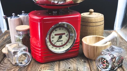 Classic scales with vegetables 스톡 동영상 87592641