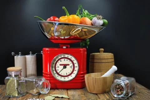 Classic scales with vegetables Stock Photos