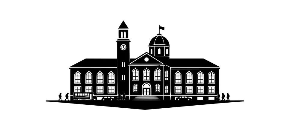 Classic School Building Silhouette Vector Illustration Stock Illustration