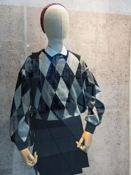 Classic School Uniform Displayed in Store Window Stock Photos