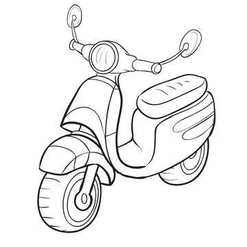 Classic scooter in the form of a linear drawing. Illustrazione stock