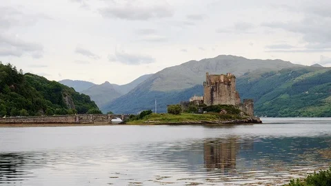 Classic Scottish landscape view of a medieval castle Stock Footage 87810855