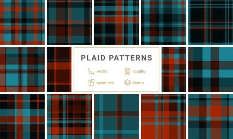 Classic seamless plaid pattern featuring rich teal, warm orange, and black to Stockillustratie