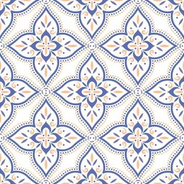 Classic Seamless Tile Pattern in Blue and Gold Stock Illustration