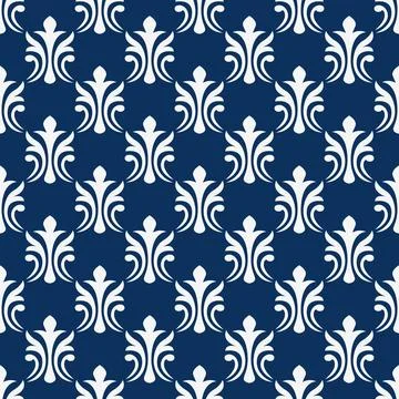 Classic seamless vector pattern damask orient navy blue and golden ornament. Stock Illustration