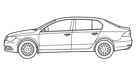 Classic sedan car. Side view shot. Outline doodle vector illustration. Desi.. Illustrazione stock