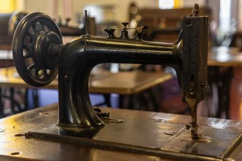 Classic sewing machine with a blurred background Stock Photos