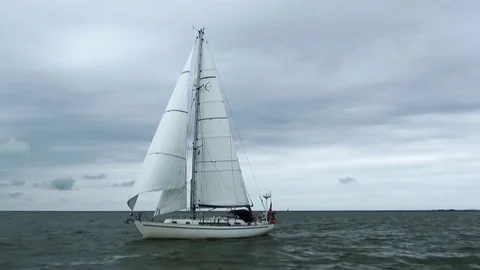  Classic sharp yacht under sail Stock Footage 85260470