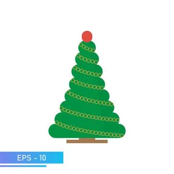 Classic simple christmas tree in green color with gold chain. Modern Stock Illustration