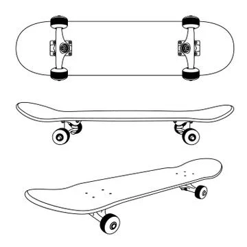 Classic skateboard view from the side, bottom and at an angle Stock Illustration