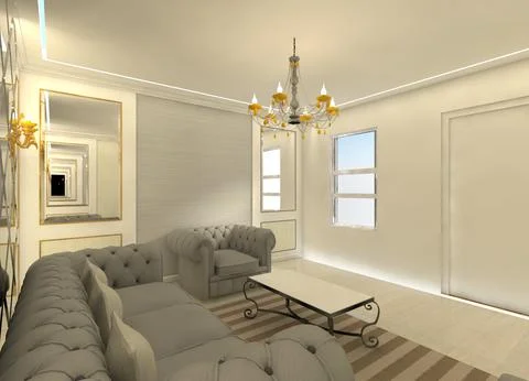 Classic Sofa Cushion with Wall Panel Decoration and Ornament for Interior Living Illustrazione stock